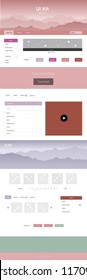 Light Multicolor vector ui ux kit with hills and rocks. Simple Material Design Kit with colorful mountains in header. Template for website of outdoor activities.