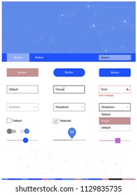 Light Multicolor vector web ui kit in polygonal style with circles. Ui Ux kit with colorful polygonal background in its header. This template you can use for websites.
