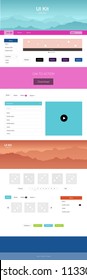 Light Multicolor vector web ui kit with mountains. Beautiful ui ux kit with colorful mountains in its header. Simple colorful design for tourist websites.