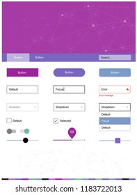 Light Multicolor vector web ui kit in polygonal style with circles. Web ui kit with abstract triangles, circles in its header. This template you can use for landing pages.