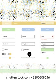 Light Multicolor vector wireframe kit with dots. Modern Style guide with colorful gradient circles in its header. This template you can use for websites.