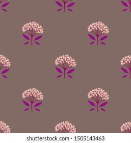 Light multicolored geometric seamless pattern with staggered viburnum berries and tiny leaves. Soft, pastel colors. Repeat symmetrical chess grid order botanical pattern. Vector illustration.