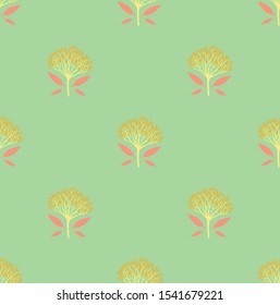 Light multicolored geometric seamless pattern with staggered viburnum berries and tiny leaves. Soft, pastel colors. Repeat symmetrical chess grid order botanical pattern. Vector illustration.
