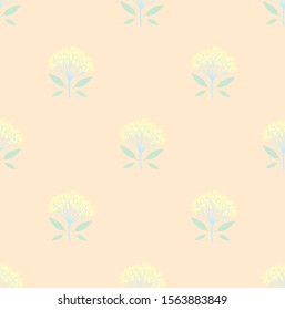 Light multicolored geometric seamless pattern with staggered viburnum berries and tiny leaves. Soft, pastel colors. Repeat symmetrical chess grid order botanical pattern. Vector illustration.