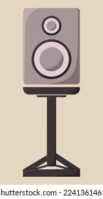 Monitor de música ligera en un estrado. Sonido. Volumen. Textura vectorial. Aislado en un beige. Icono. Arte plano.