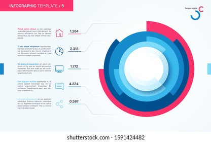 Light and neat vector infographic circle chart template. Five options.