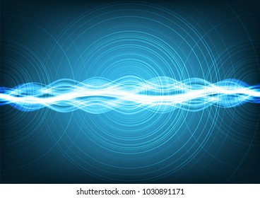 Light Neon Digital Flowing Sound Waves on Light Blue background,technology and music equalizer concept,vector illustration.