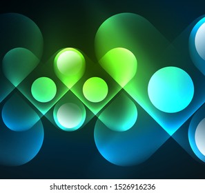 Hellneonleuchte kreist Hintergrund, heller Banner mit glänzenden runden Formen und elektrischen Effekten. Modernes Design-Template für Cover-Design für Webbanner, Internetseiten, Poster, Flyer. Vektorkunst