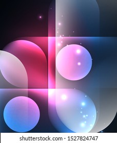 Light neon glow circles background, bright banner with shiny round shapes and electric effects. Modern design template for cover design for web banners, internet sites, posters, flyers. Vector art