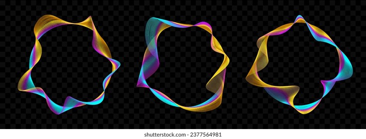 Light neon gradient waves cycling round. Abstract ripple shapes striped background. Graphic line circles and curves as sound noise rings
