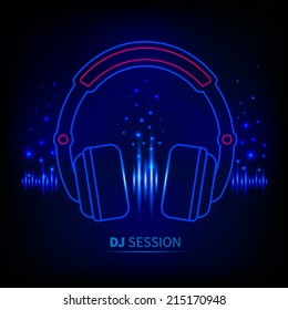 Light neon Headphones, light equalizer, dj session