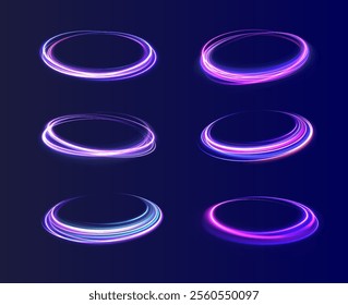 Light neon pedistal, podium, platform, table. To center a bright flash, png, effect, wave,neon,line. Curve light effect of neon line. Png luminous neon circle. 