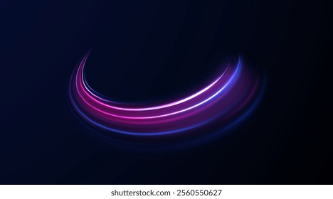 Light neon pedistal, podium, platform, table. To center a bright flash, png, effect, wave,neon,line. Curve light effect of neon line. Png luminous neon circle. 