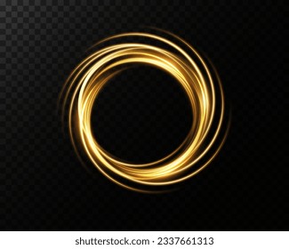 Light neon ring. Round shape with small dust trail particles and lights, shiny frame on an isolated and transparent background.
