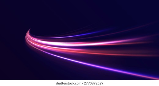 Light neon road speed glow curved highway with flowing energy streaks and motion blur creating futuristic expressway night abstract background.