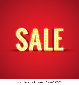Light neon sale sign heading  design for banner or poster. Sale and discounts. Vector illustration