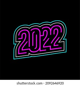 Light Neon Style Text Design Happy New Year 2022 Design Template, Line Art Pink and Blue Greeting Card 2022 Vector Illustration, Design 2022 for Merchandise, Banner, illustration, Poster