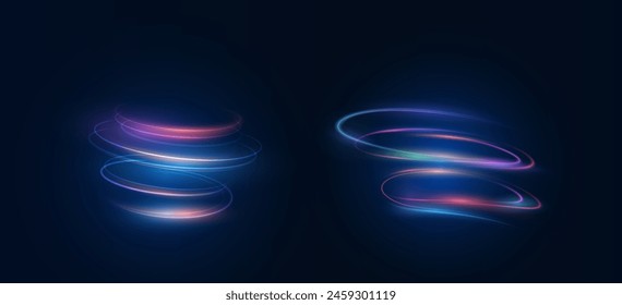 Light neon Twirl. Curve light effect of neon line. Luminous blue circle. Light pedistal, podium, platform, table. Vector PNG. Vector illustration