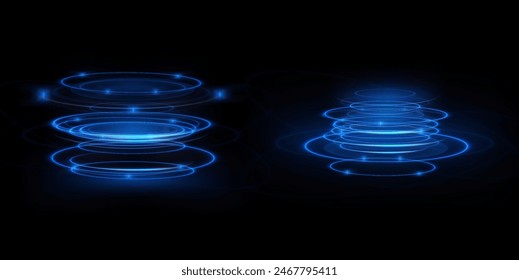 Light neon Twirl. Curve light effect of neon line. Luminous blue circle. Light pedistal, podium, platform, table. Vector PNG. Vector illustration