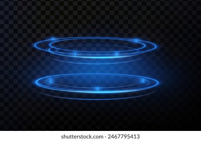 Light neon Twirl. Curve light effect of neon line. Luminous blue circle. Light pedistal, podium, platform, table. Vector PNG. Vector illustration