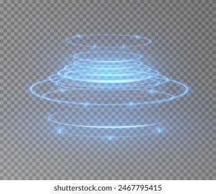Light neon Twirl. Curve light effect of neon line. Luminous blue circle. Light pedistal, podium, platform, table. Vector PNG. Vector illustration