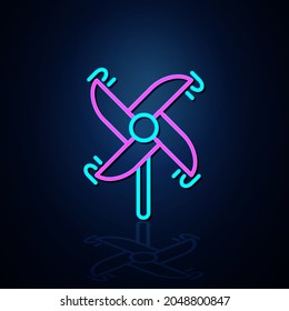Light neon windmill hand toy icon looks clear. Neon windmill hand line icon Fun and play light icon. Children's toy. symbol. Neon line.
