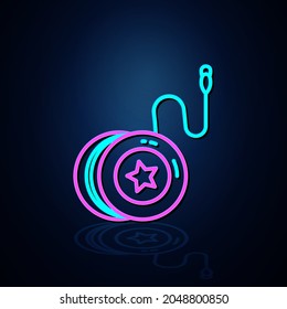 Light neon yoyo toy icon looks clear. Neon yoyo line icon. Fun and play light icon. Children's toy. symbol. Neon line.