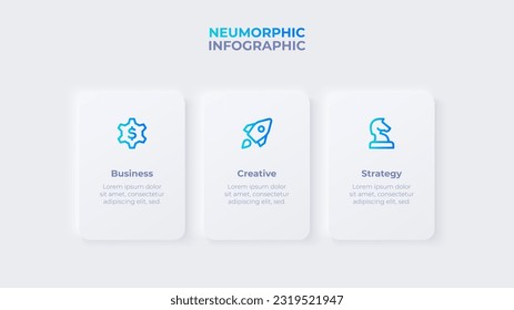 Light neumorphic template with 3 rectangle elements. Infographic presentation