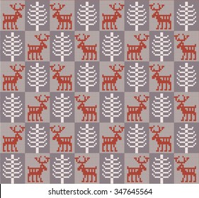 light nordic knitted pattern with deers and trees