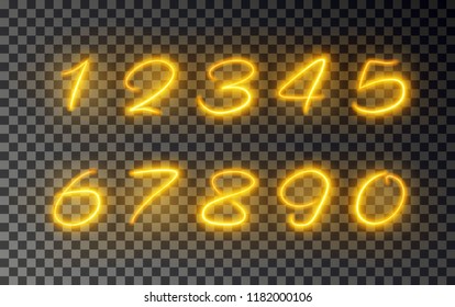 Light number of glow line effect, gold vector. Glowing light fire trace. Glitter magic number effect isolated on transparent background. Abstract math wave line.