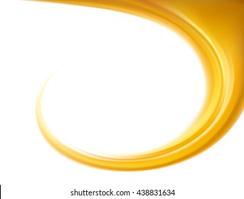 Light ocher whirl backdrop with space for text. Curl fluid surface bright hot amber color. Circle eddy mix of sweet apricot, lemon dessert syrup caramel 