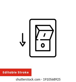 Iluminación apagada, icono de la línea del interruptor eléctrico. Activar el botón desactivar el símbolo de estilo de contorno para web y aplicación. Desactivar la imagen vectorial de posición en el fondo blanco aislado. EPS de trazo editable 10