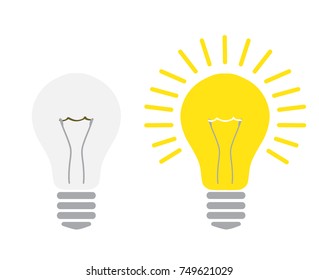 light off and light on lightbulb glowing and turned off electric light bulb realistic vector illustration concept idea