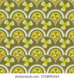  A light olive and cream scallop pattern showcasing intricate, woven feather-like designs with a rhythmic, organic feel.