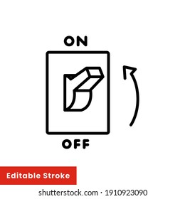 Light on, electric switch line icon. Power turn off button outline style sign for web and app. Toggle switch off position vector illustration on white background isolated. Editable stroke EPS 10