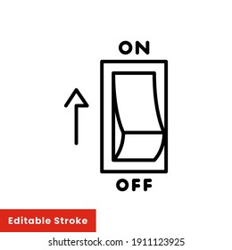 Light on, electric switch line icon. Power turn off button outline style sign for web and app. Toggle switch off position vector illustration on white background isolated. Editable stroke EPS 10