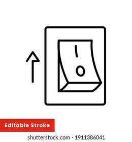 Light on, electric switch line icon. Power turn off button outline style sign for web and app. Toggle switch off position vector illustration on white background isolated. Editable stroke EPS 10