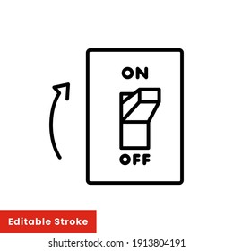 Light on, electric switch line icon. Power turn off button outline style sign for web and app. Toggle switch off position vector illustration on white background isolated. Editable stroke EPS 10