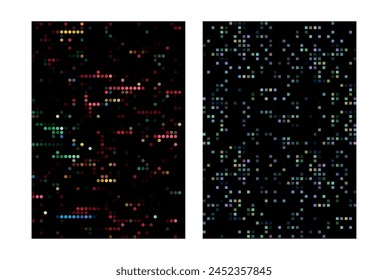 Licht auf Glas an einem regnerischen Tag, Punktmuster Kreis Quadrat Muster Emotionen Digital Schwarz Hintergrund Buntes Grafikdesign Zukunft Glow Blitz Strahl Tönung Tinkle