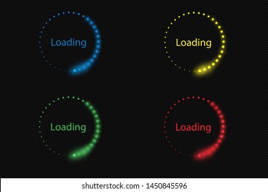 light on the icon. Download the set. Download icons. Loading bar. Loading icon on black background. 