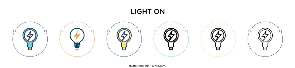 Light on icon in filled, thin line, outline and stroke style. Vector illustration of two colored and black light on vector icons designs can be used for mobile, ui, web