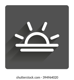 Light on icon. Lamp bulb or sunset symbol. Gray flat square button with shadow. Modern UI website navigation.