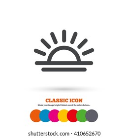 Light on icon. Lamp bulb or sunset symbol. Classic flat icon. Colored circles.
