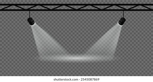 Luz en el escenario. Foco para estudio, escenario, cine. Efecto de luz. Vector.