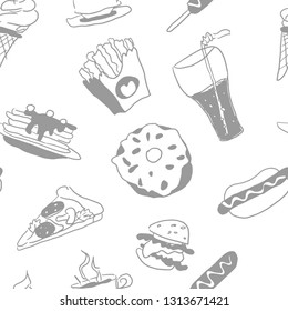 light on white seamless pattern doodles fast food
