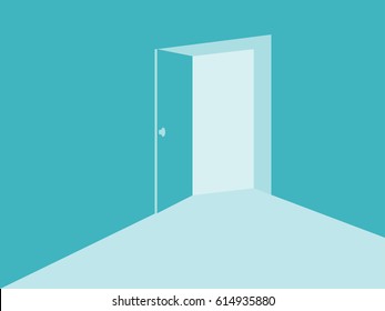 Light from the open door in mint blue colors. Vector illustration