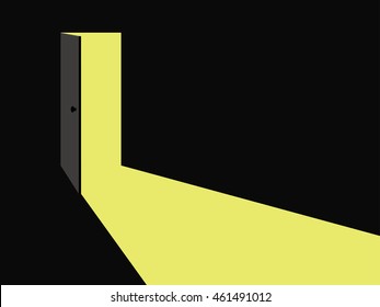 Light from the open door. Vector illustration.