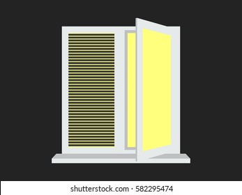 The light from the open window with shutters. Yellow light. Vector illustration