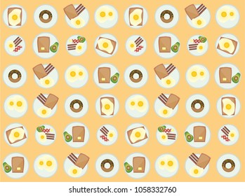 Light orange background with a pattern of breakfast foods