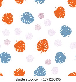 Light Orange, Blue vector seamless doodle pattern with flowers, leaves. Creative illustration in blurred style with leaves, flowers. Design for wallpaper, fabric makers.